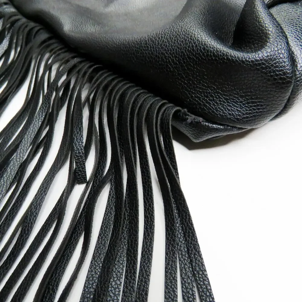 Y2k Victoria’s Secret Black Faux Leather Drawstring Tassel Backpack - Picture 9 of 12